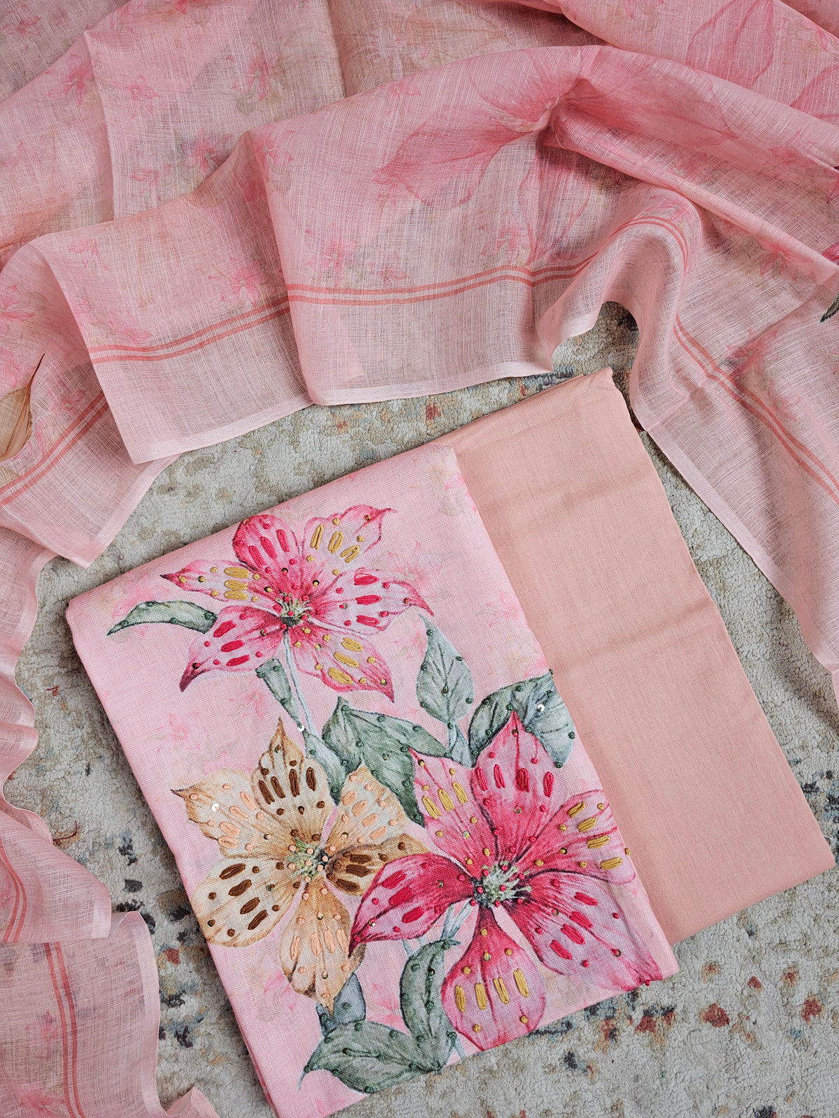 Linen Unstitched Salwar - Peachish Pink