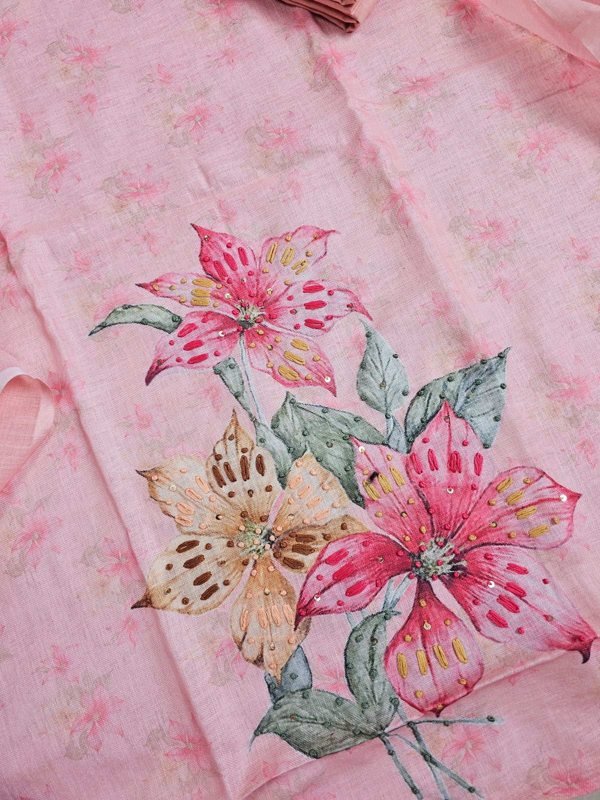 Linen Unstitched Salwar - Peachish Pink
