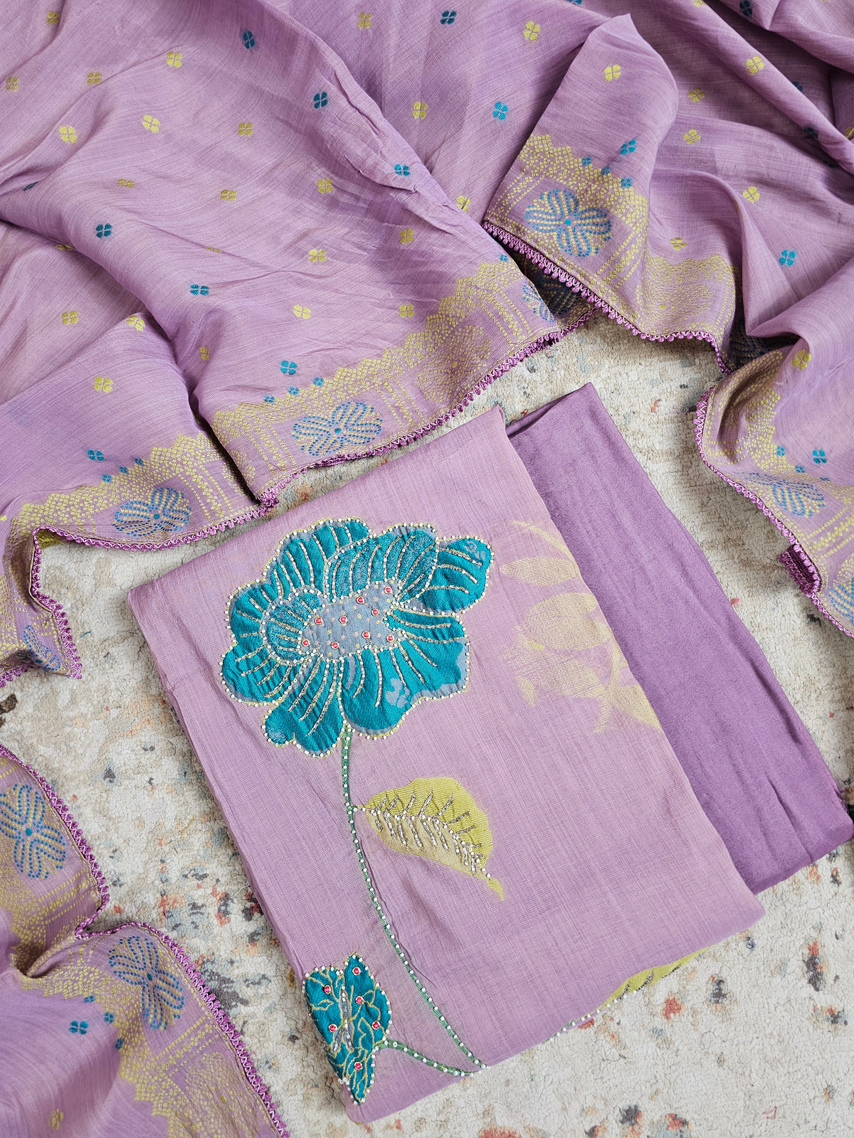 Semi Tussar Weaving Unstitched  Salwar Suit  - Lavender