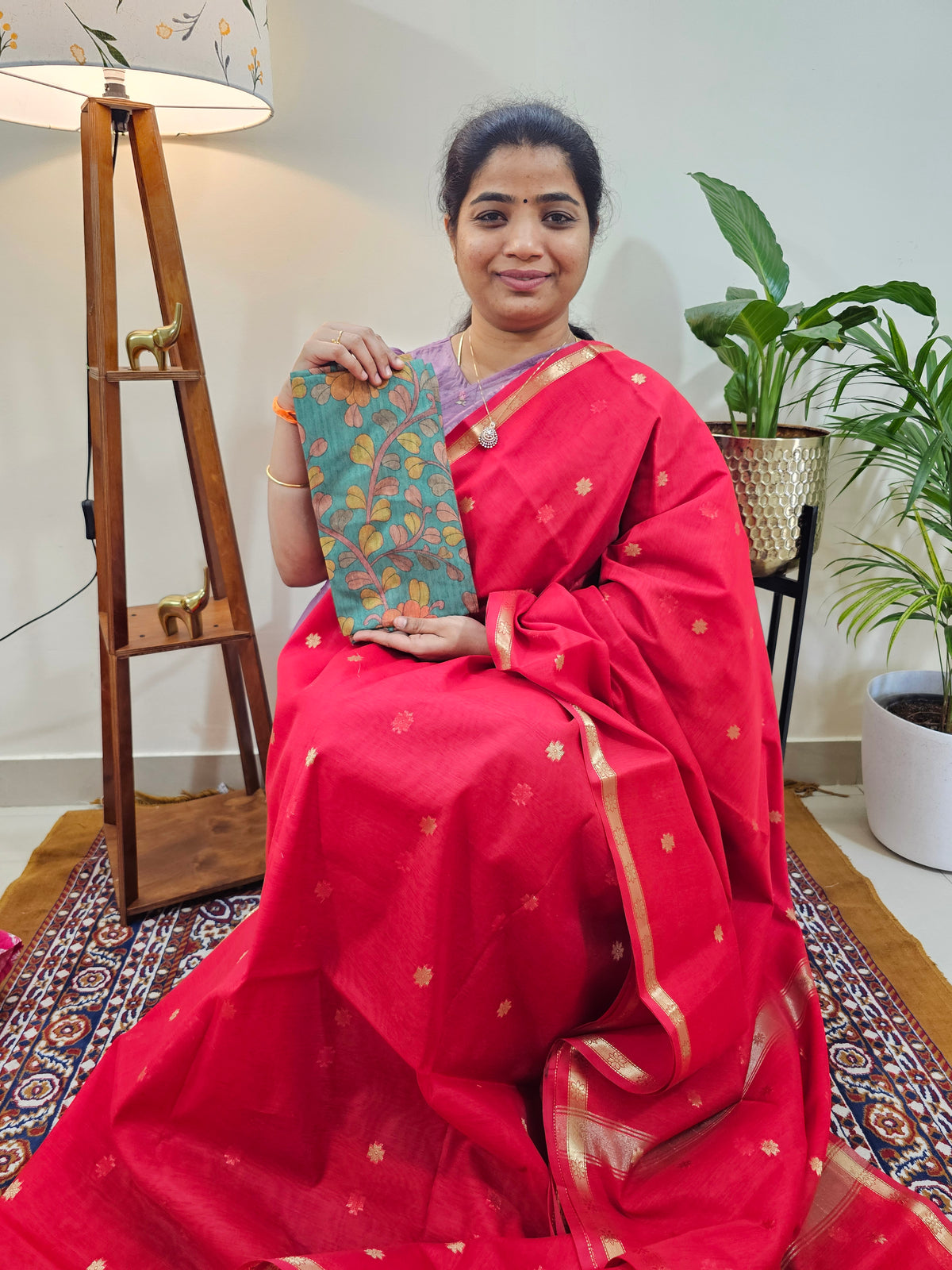 Semi Maheshwari Silk Cotton - Red