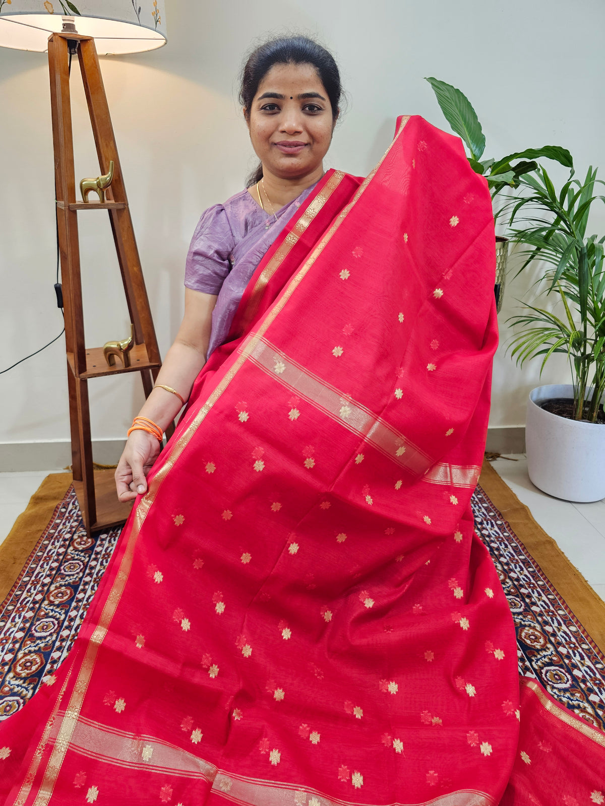 Semi Maheshwari Silk Cotton - Red