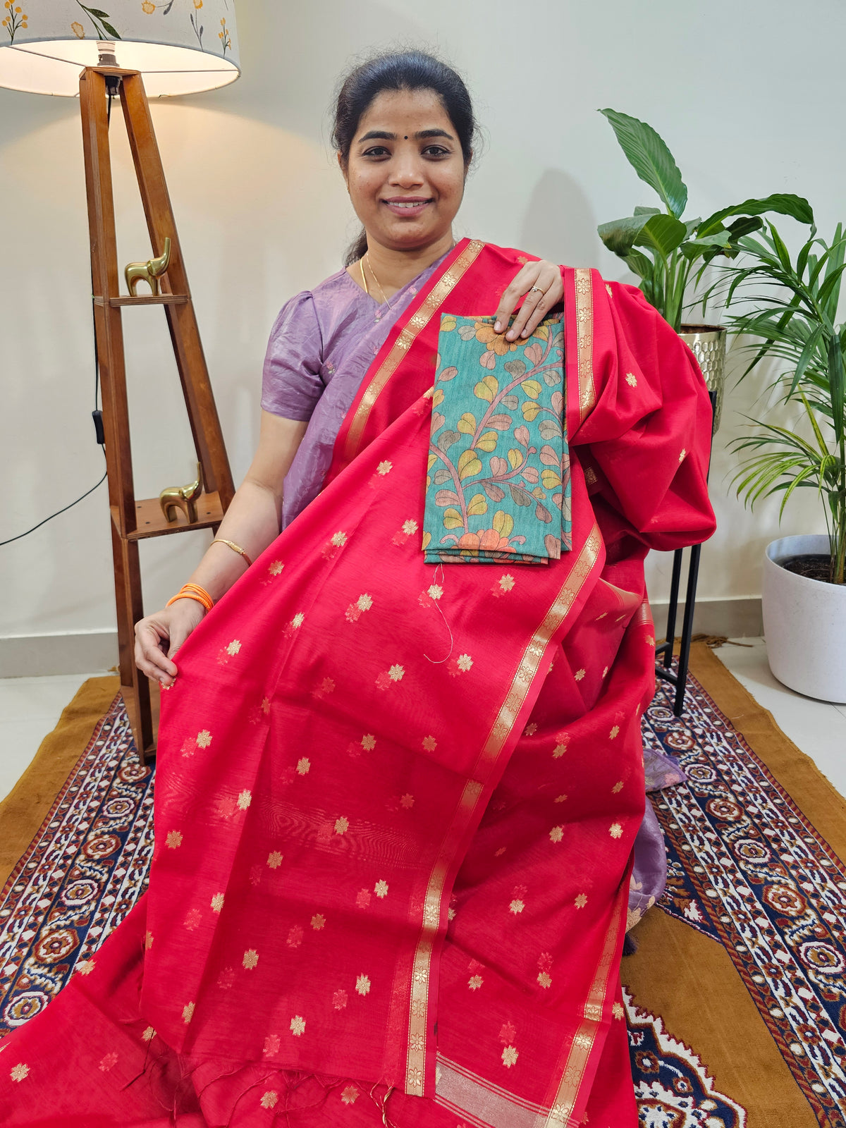 Semi Maheshwari Silk Cotton - Red