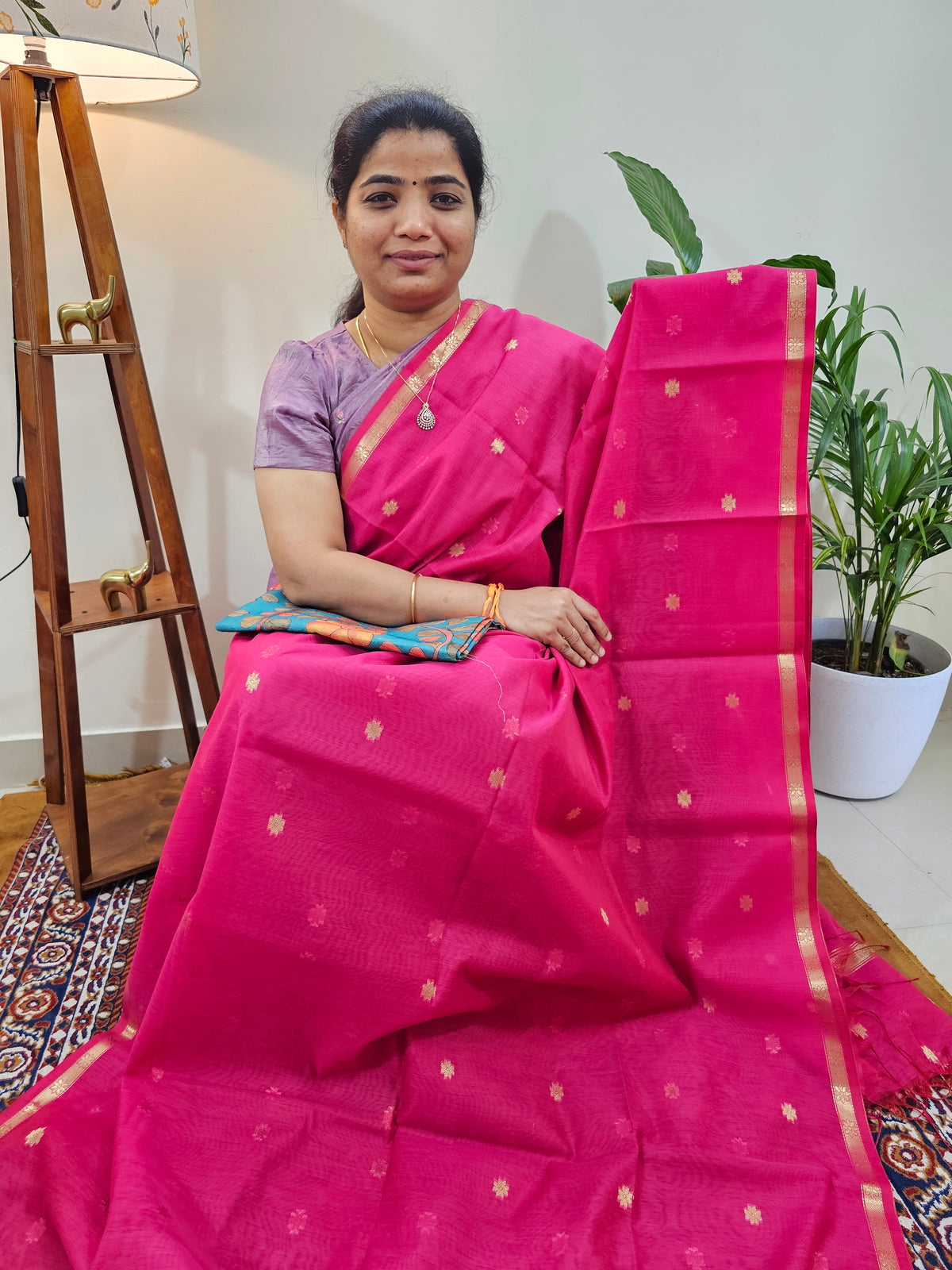 Semi Maheshwari Silk Cotton - Pink