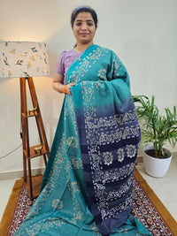 Bhagalpuri with Batik Print -Sea Green with Blue