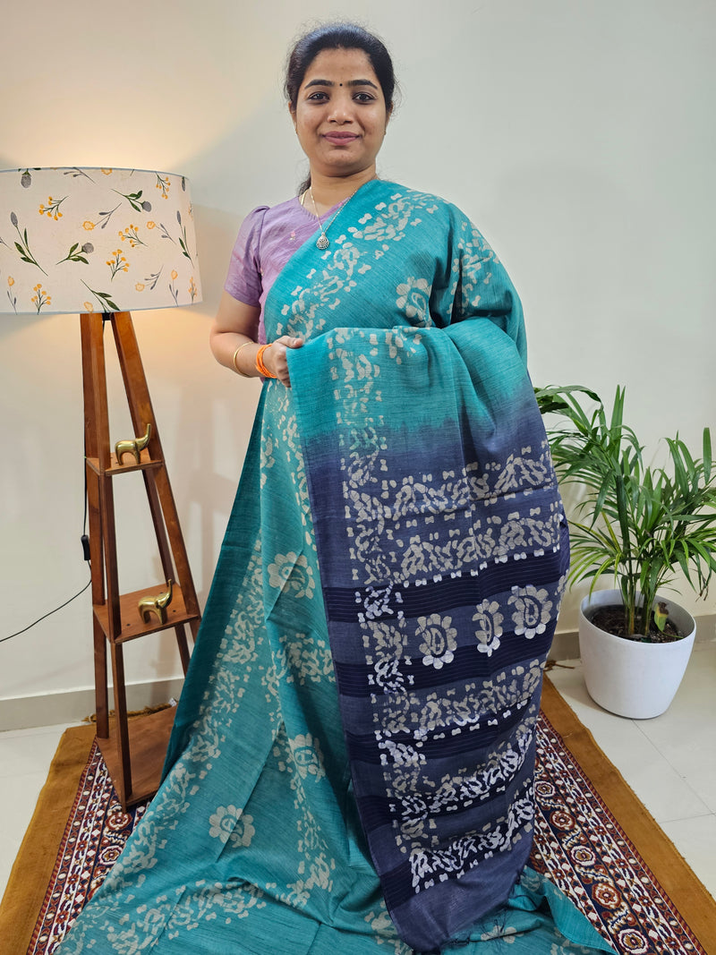 Bhagalpuri with Batik Print -Sea Green with Blue