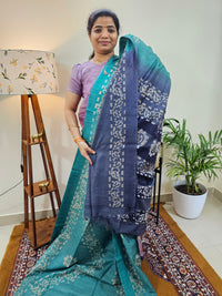 Bhagalpuri with Batik Print -Sea Green with Blue