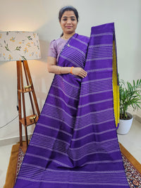 Raw Silk Saree - Purple with Yellow