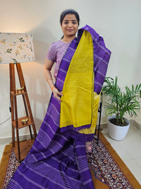 Raw Silk Saree - Purple with Yellow