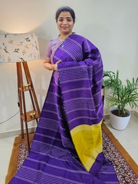 Raw Silk Saree - Purple with Yellow