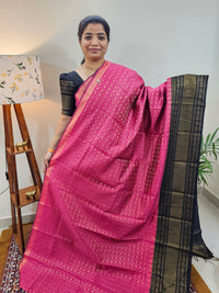 Semi Raw Silk Saree - Pink  with Black