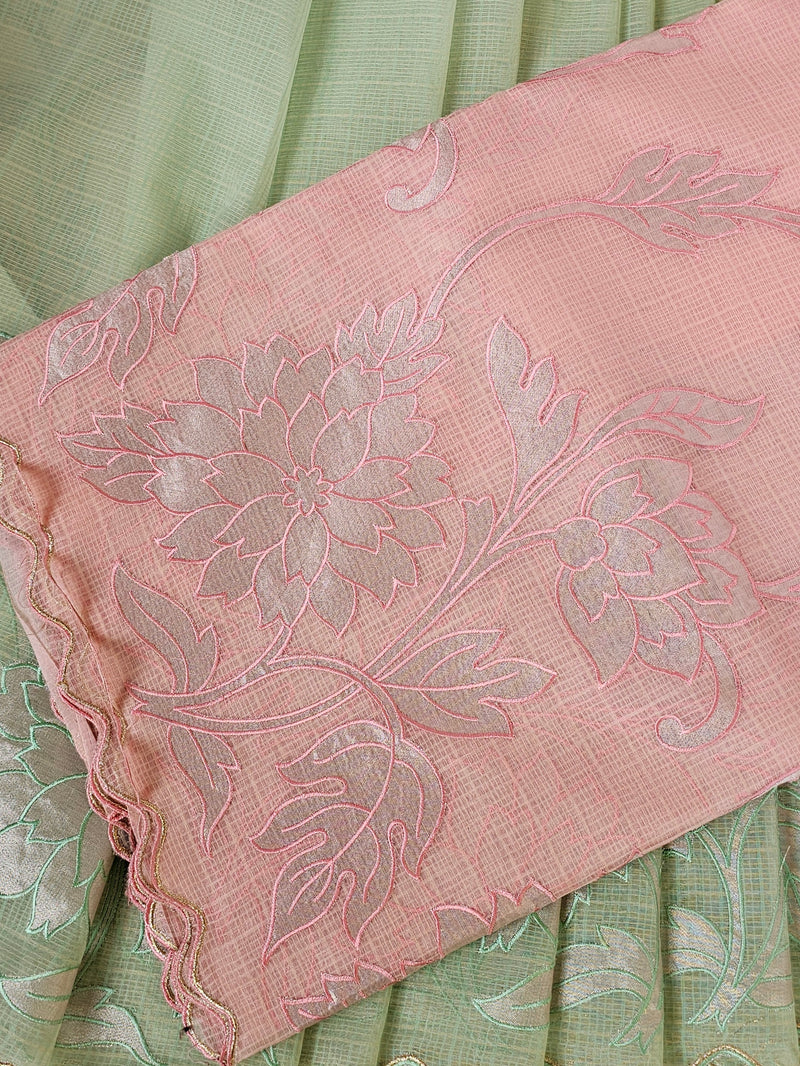 Premium Kota Designer Saree with Classy Patch Work - Peach