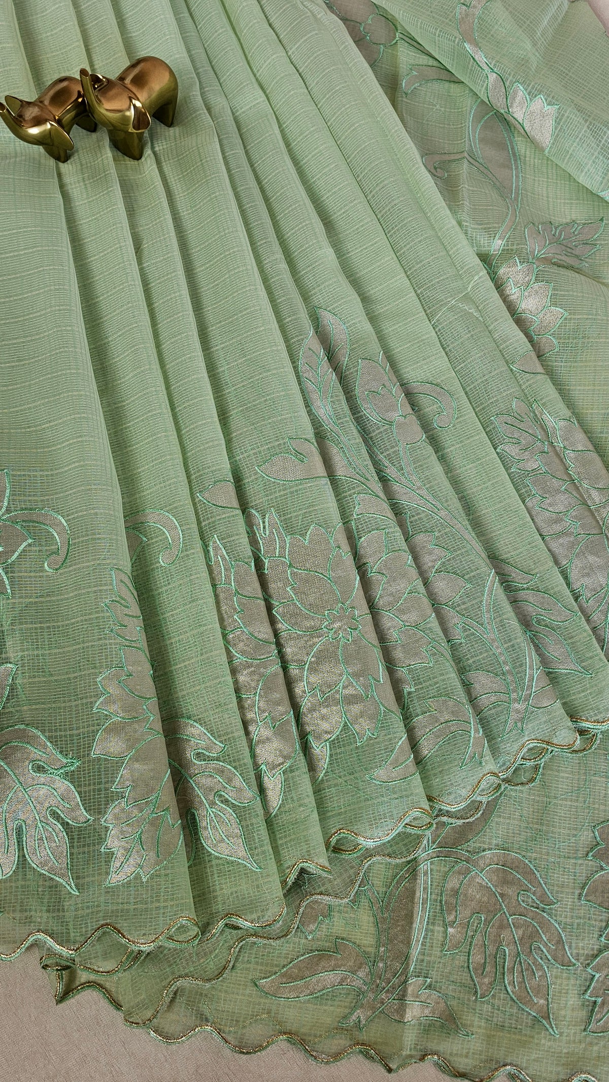 Premium Kota Designer Saree with Classy Patch Work - Mint Green