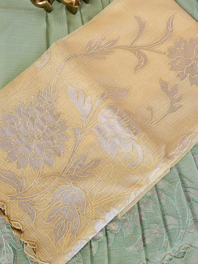 Premium Kota Designer Saree with Classy Patch Work -  Yellow