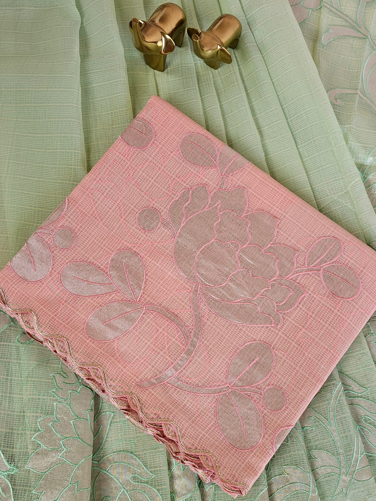 Premium Kota Designer Saree with Classy Patch Work - Peach