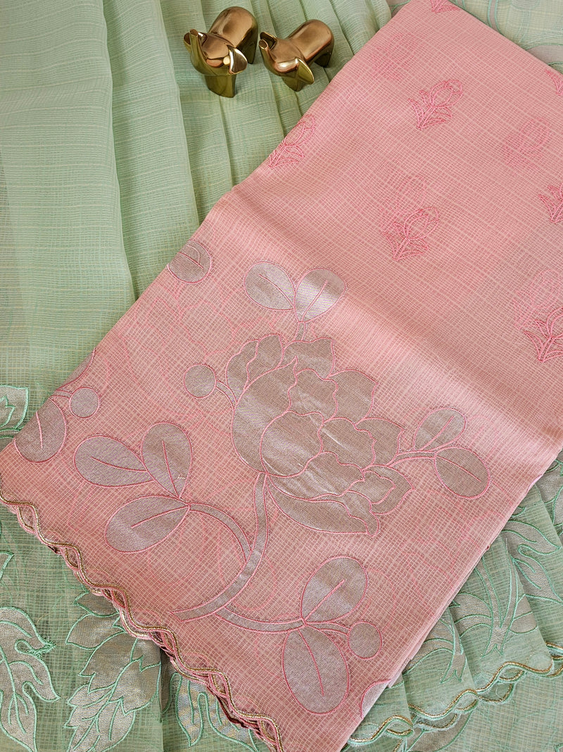 Premium Kota Designer Saree with Classy Patch Work - Peach