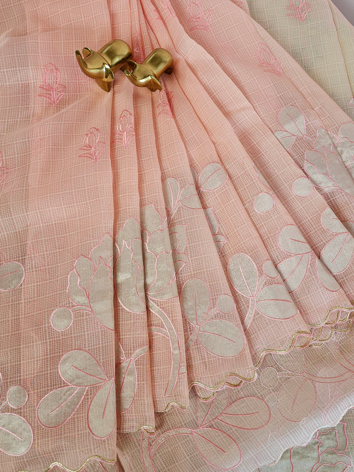 Premium Kota Designer Saree with Classy Patch Work - Peach