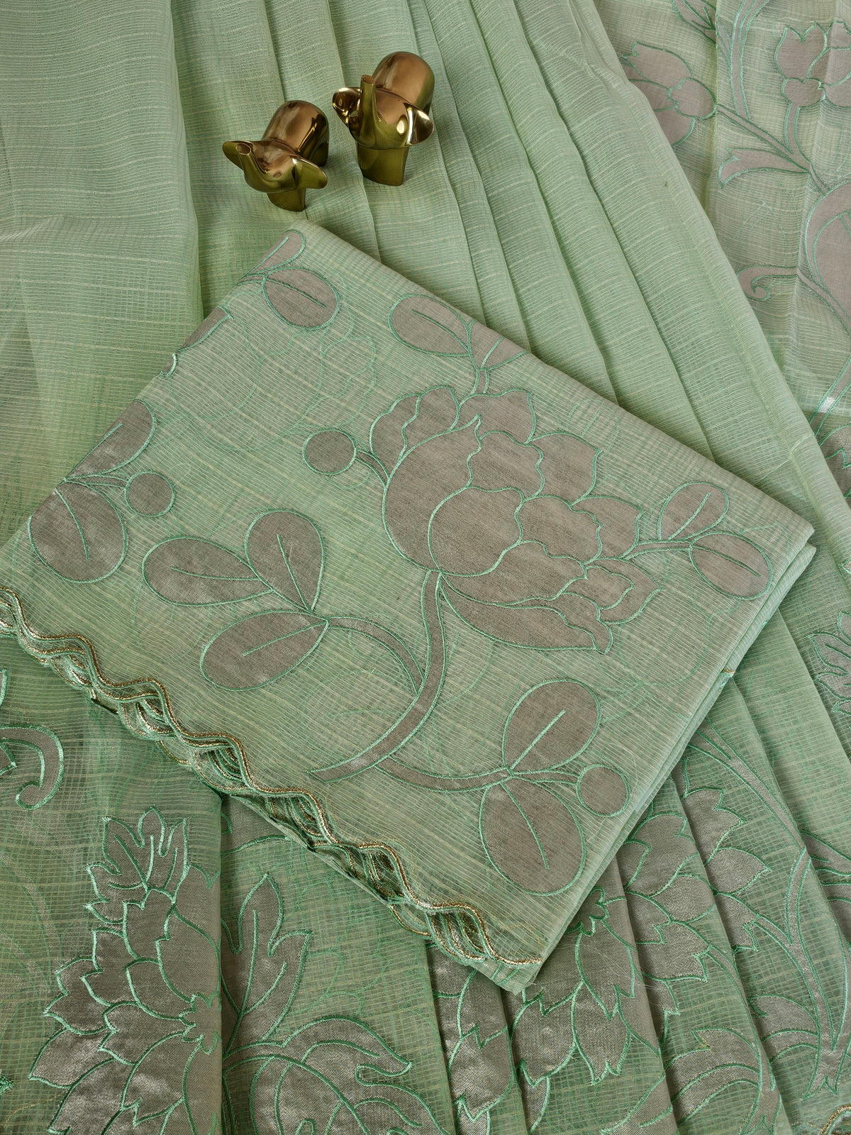 Premium Kota Designer Saree with Classy Patch Work - Mint Green