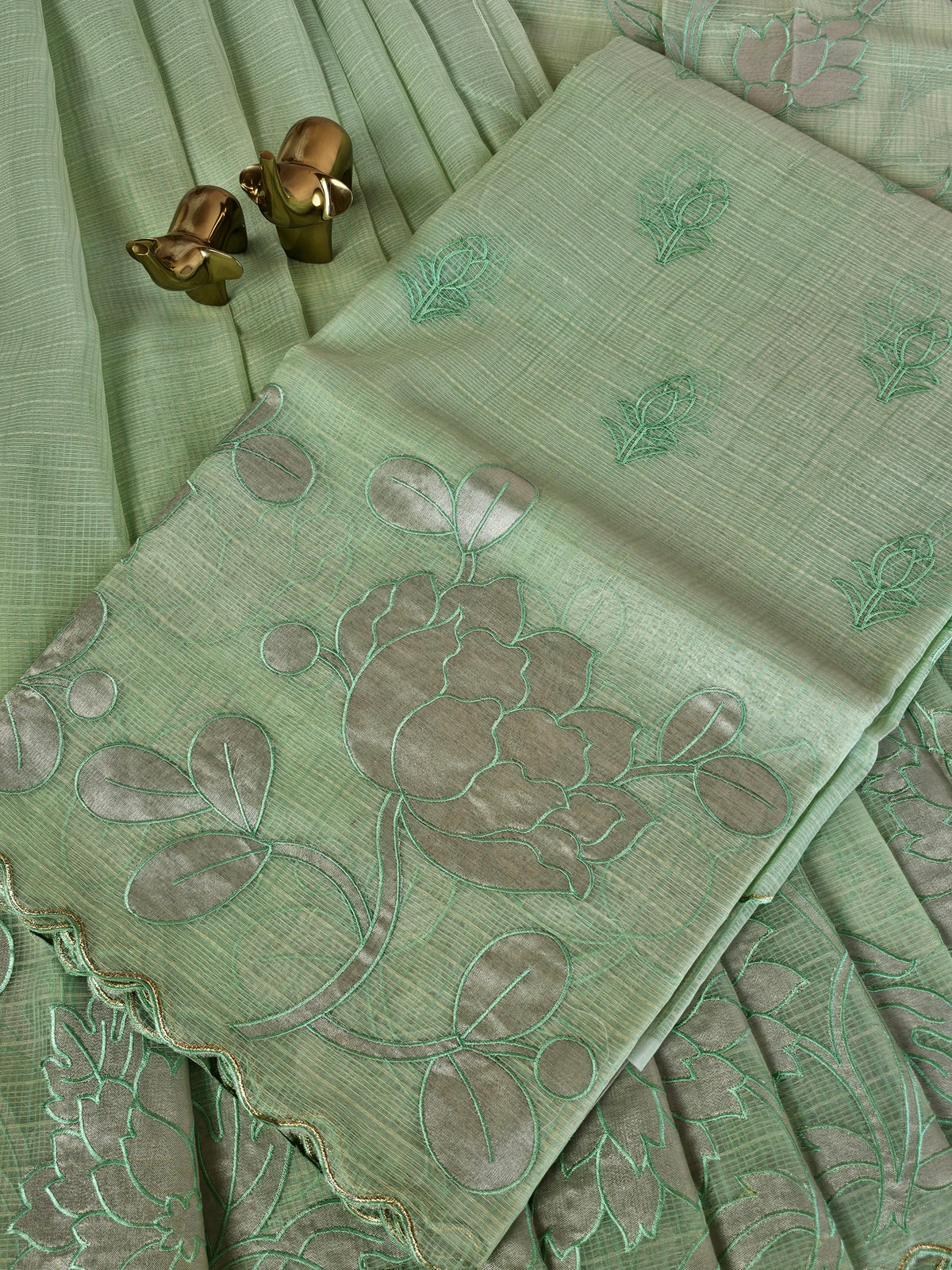 Premium Kota Designer Saree with Classy Patch Work - Mint Green