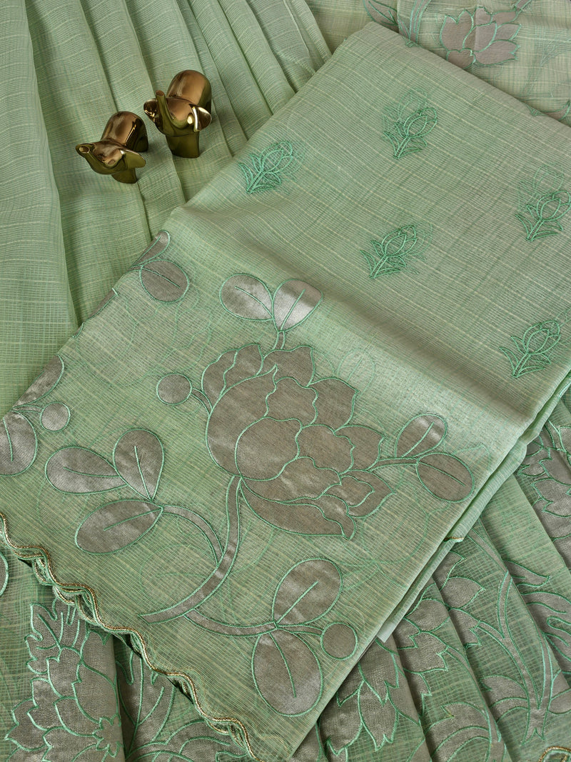 Premium Kota Designer Saree with Classy Patch Work - Mint Green