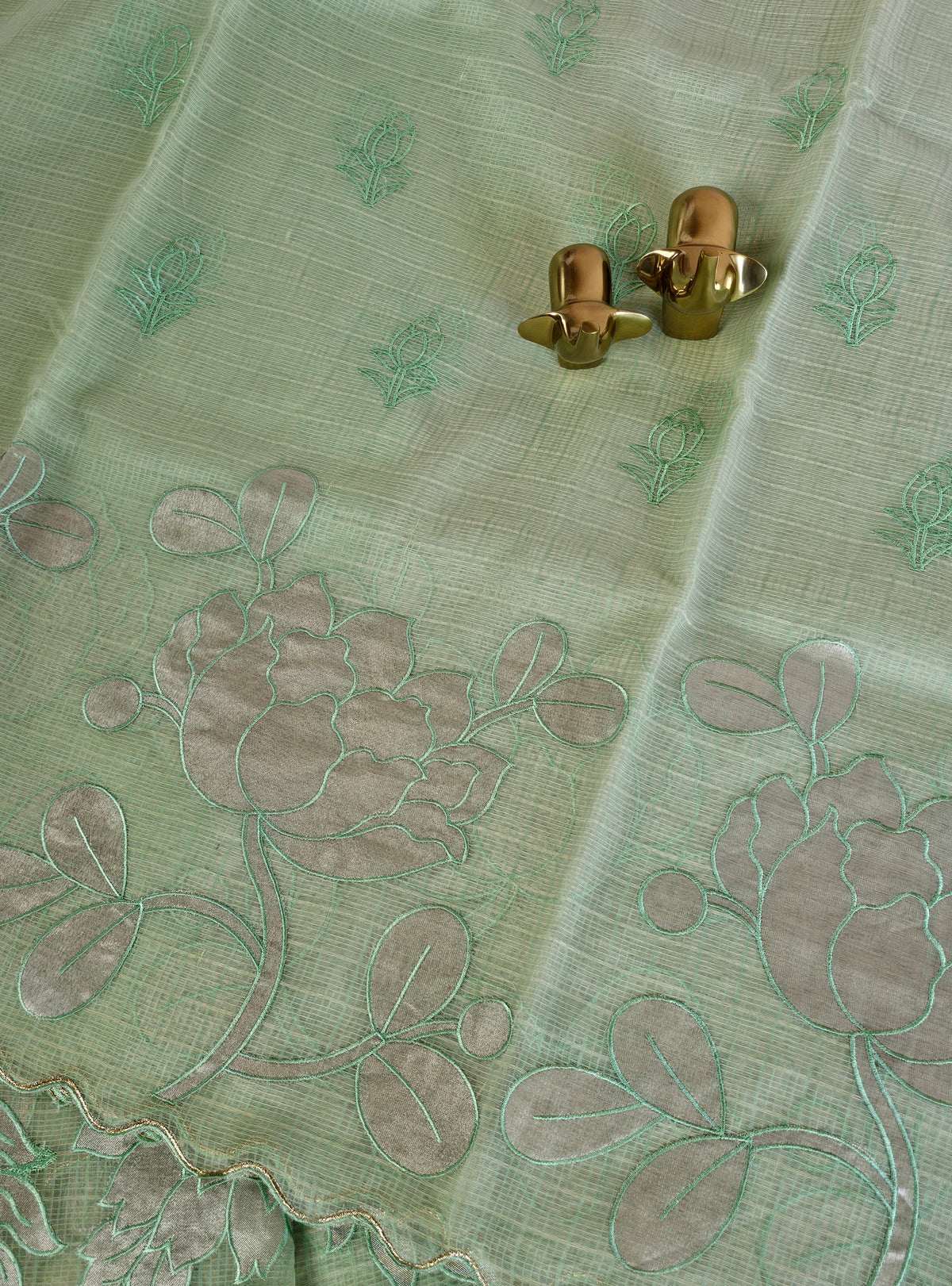 Premium Kota Designer Saree with Classy Patch Work - Mint Green