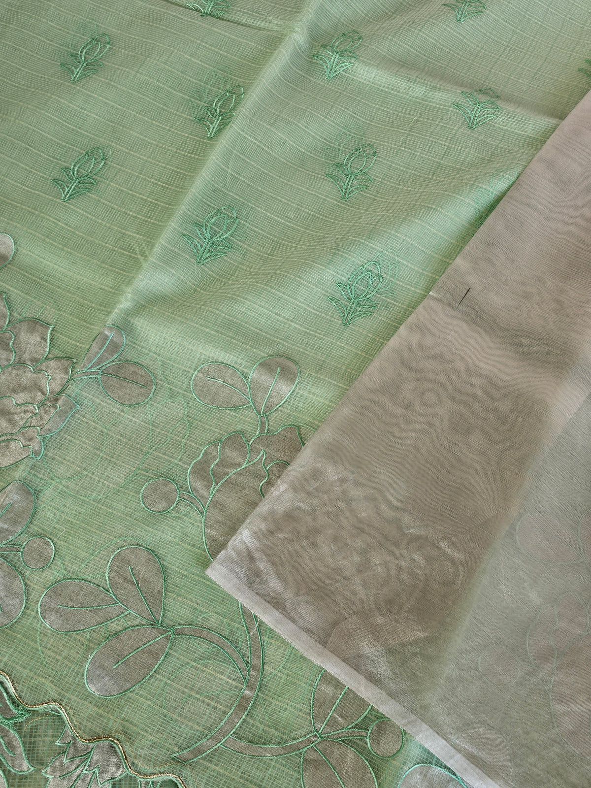 Premium Kota Designer Saree with Classy Patch Work - Mint Green