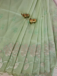 Premium Kota Designer Saree with Classy Patch Work - Mint Green