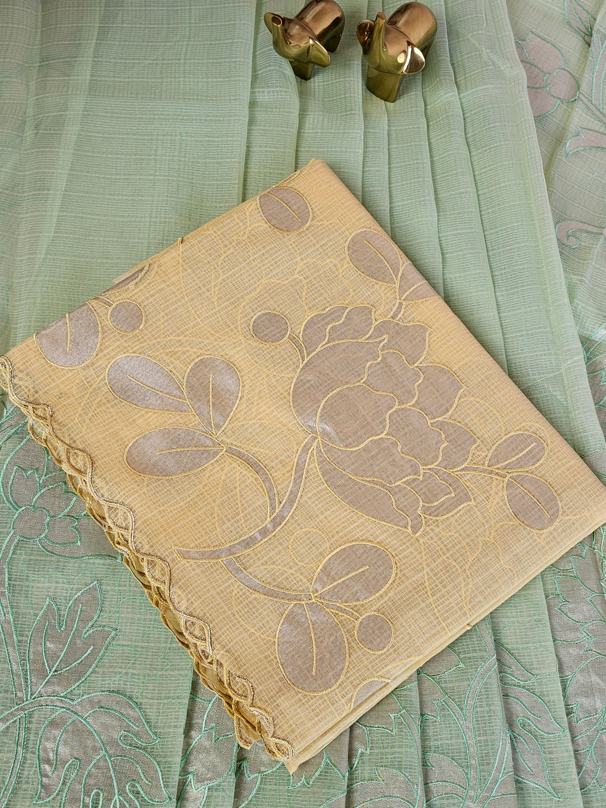 Premium Kota Designer Saree with Classy Patch Work - Pastel Yellow