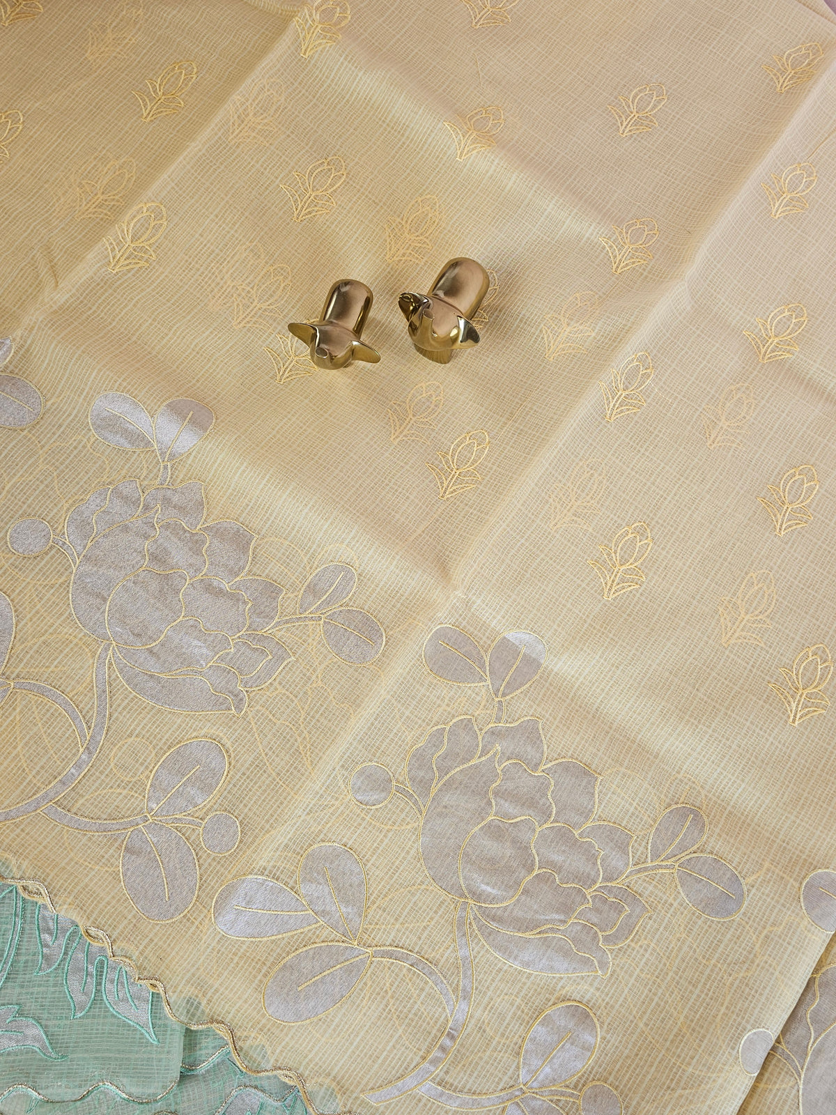 Premium Kota Designer Saree with Classy Patch Work - Pastel Yellow