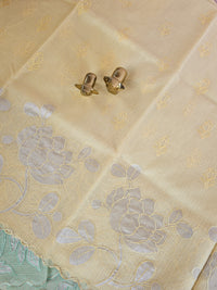 Premium Kota Designer Saree with Classy Patch Work - Pastel Yellow