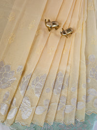 Premium Kota Designer Saree with Classy Patch Work - Pastel Yellow