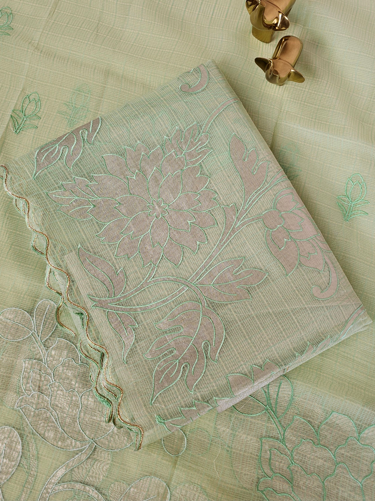 Premium Kota Designer Saree with Classy Patch Work - Mint Green