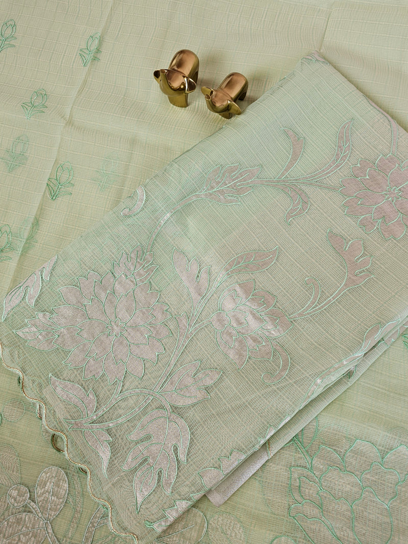 Premium Kota Designer Saree with Classy Patch Work - Mint Green