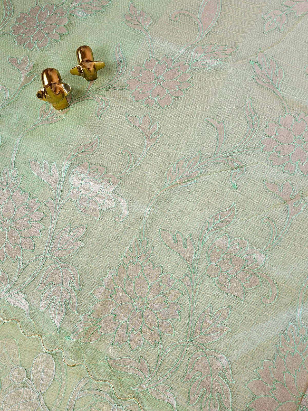 Premium Kota Designer Saree with Classy Patch Work - Mint Green