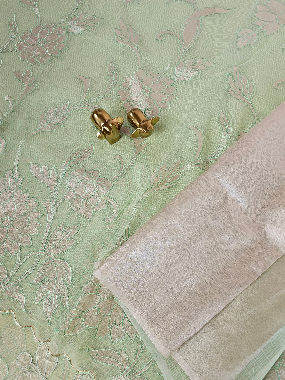 Premium Kota Designer Saree with Classy Patch Work - Mint Green