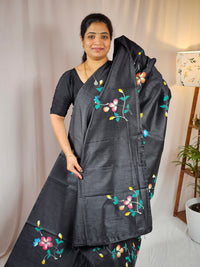 Hand Painted Semi Raw Silk Saree - Black