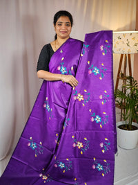 Hand Painted Semi Raw Silk Saree - Purple