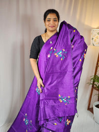 Hand Painted Semi Raw Silk Saree - Purple