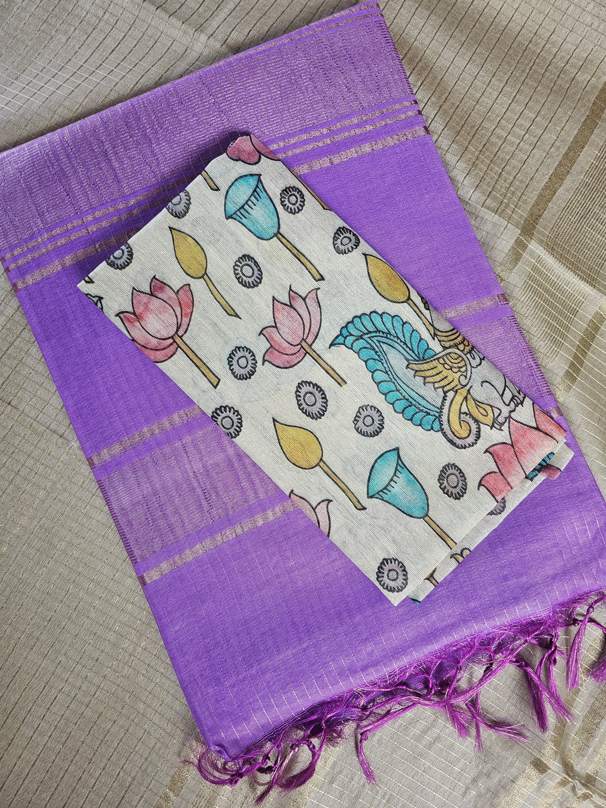Pastel Bhagalpuri with Matching Blouse -  Purple