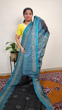 Bhagalpuri with Batik Print - Dark Grey with Sea Green