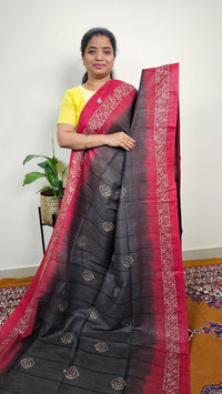 Bhagalpuri with Batik Print - Grey with Maroon