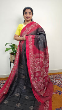 Bhagalpuri with Batik Print - Grey with Maroon