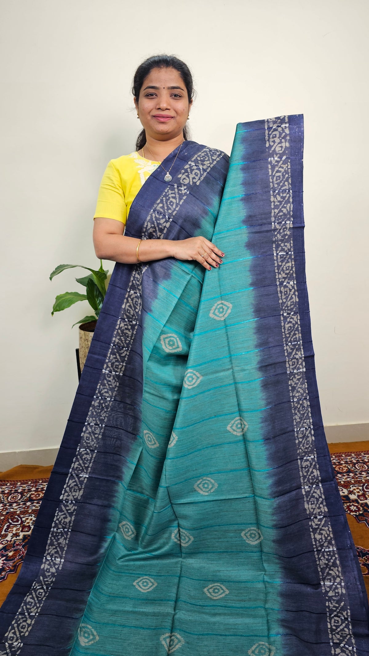 Bhagalpuri with Batik Print - Sea Green with Blue