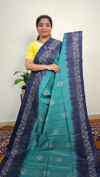 Bhagalpuri with Batik Print - Sea Green with Blue