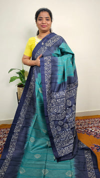 Bhagalpuri with Batik Print - Sea Green with Blue
