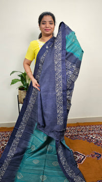Bhagalpuri with Batik Print - Sea Green with Blue