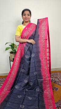 Bhagalpuri with Batik Print - Blue with Pink