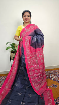 Bhagalpuri with Batik Print - Blue with Pink