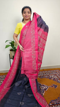 Bhagalpuri with Batik Print - Blue with Pink
