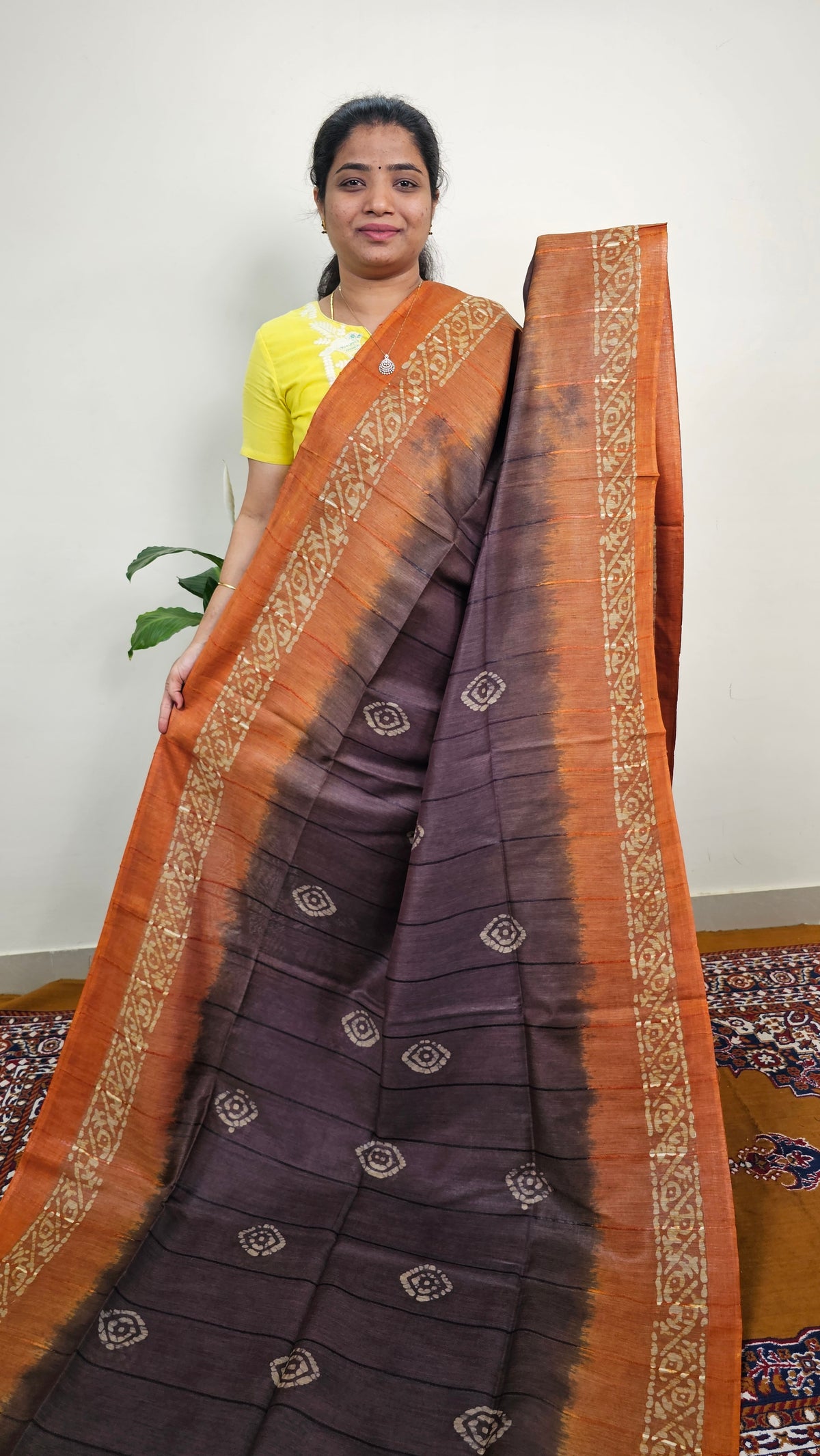 Bhagalpuri with Batik Print - Brown with Honey Brown