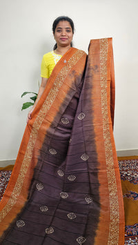 Bhagalpuri with Batik Print - Brown with Honey Brown